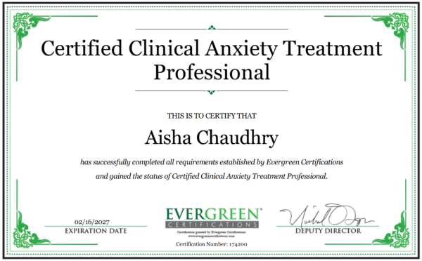 CCATP certificate issued to Aisha Chaudhry